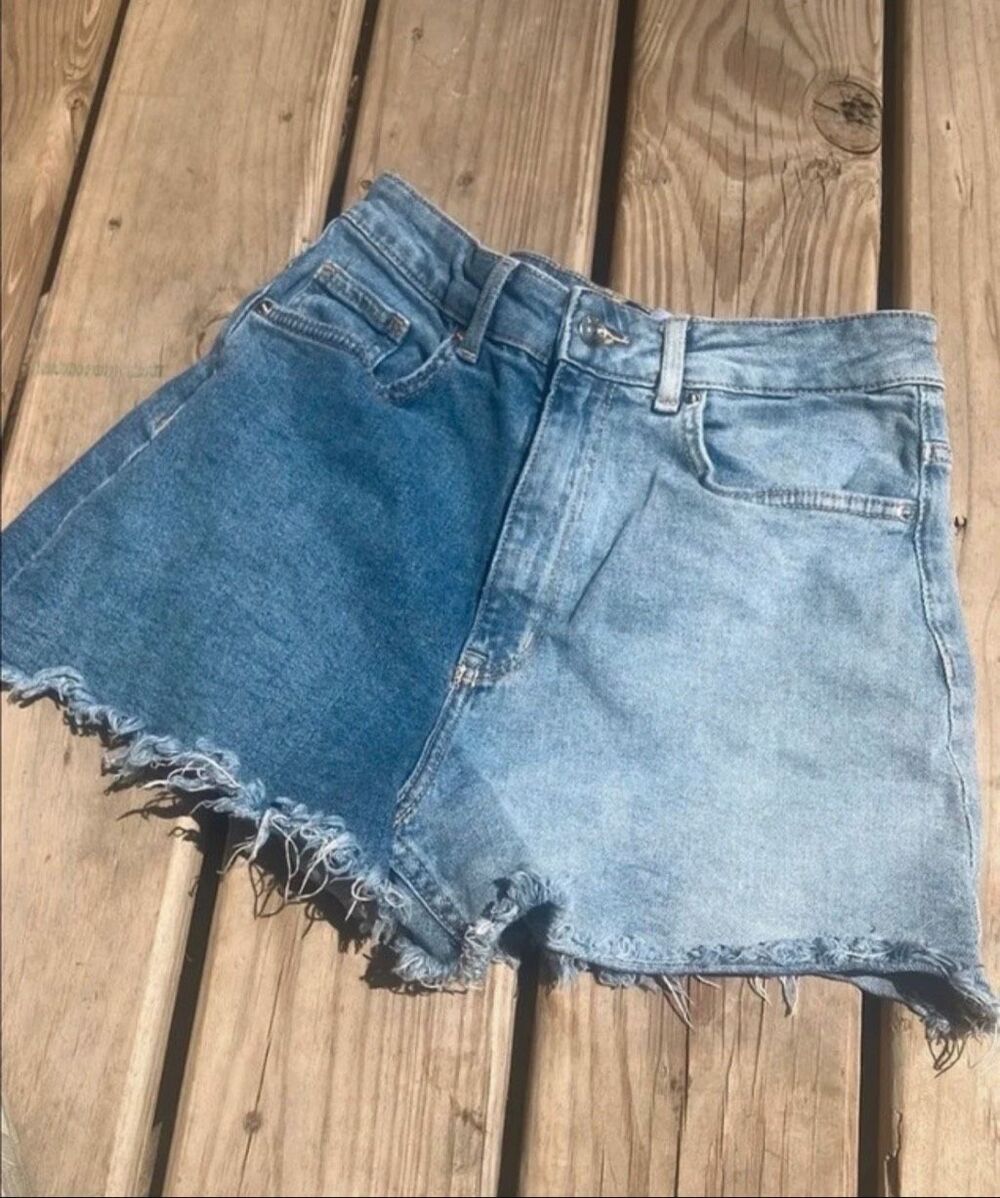 H&M High Rise two toned cut off Denim short size 6 Casual Festival Country #1200